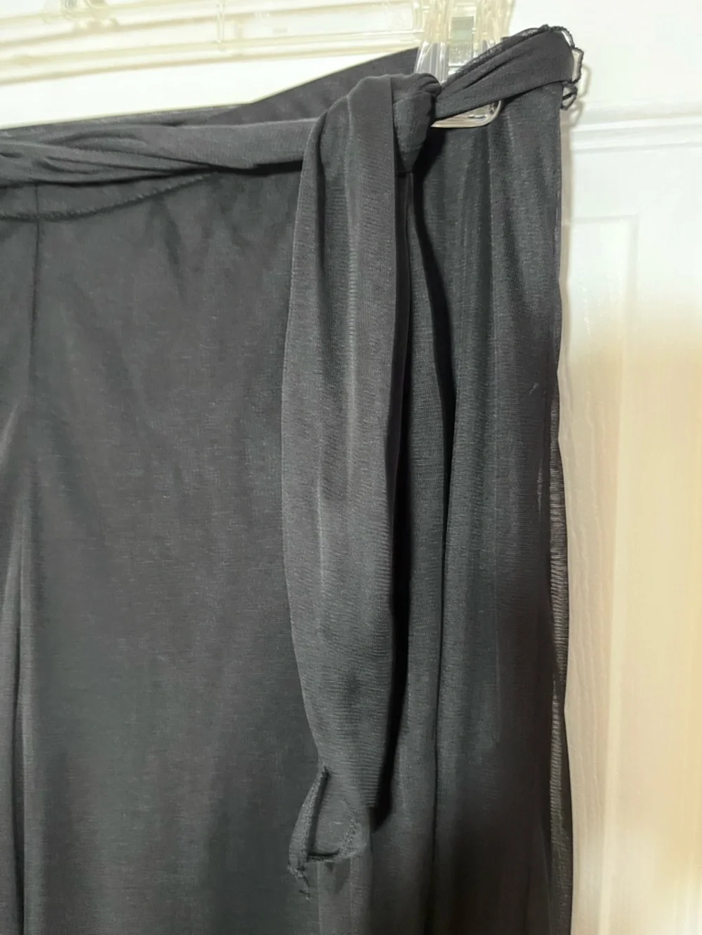 J.B.S. Black Wide-Leg Tie Waist Pants with Sheer Overlay